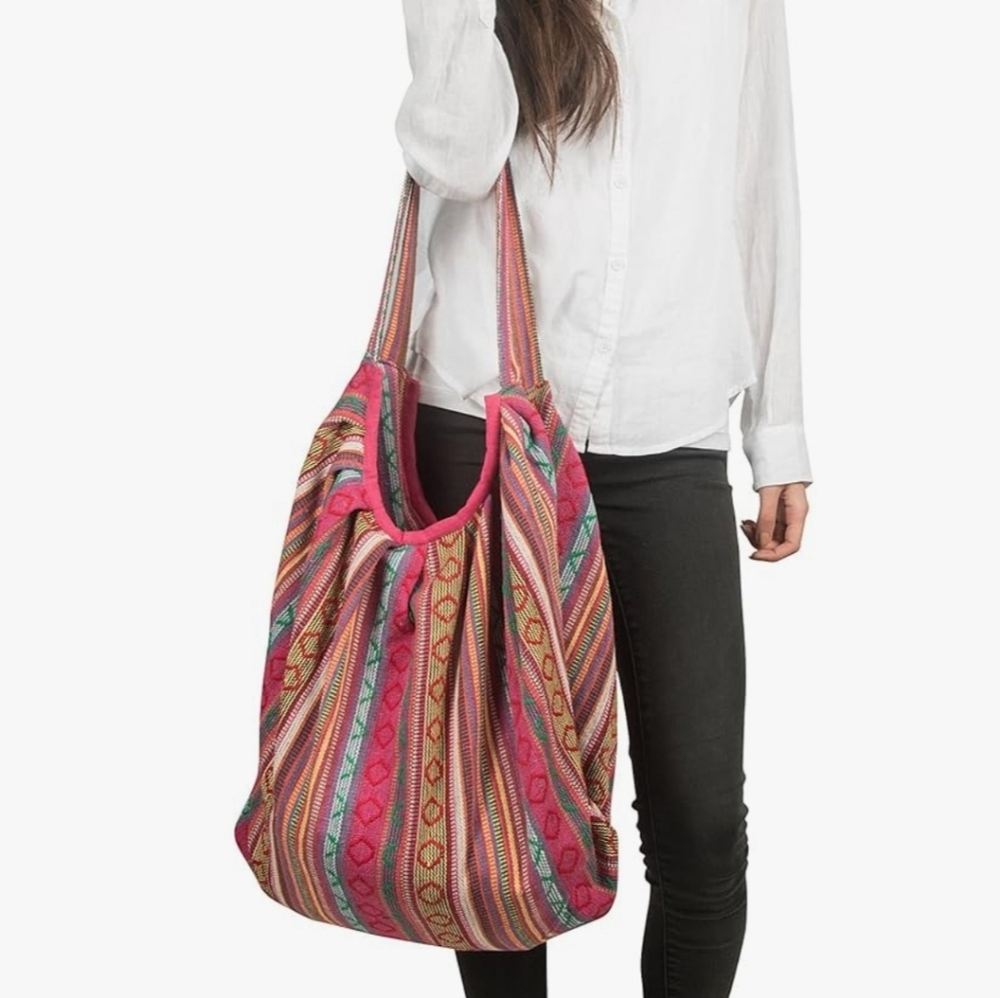 Tribe Azure 100% Cotton Shoulder Bohemian Banana Tote, Market Bag! - Picture 4 of 14
